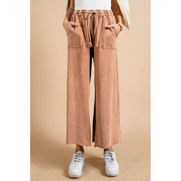 easel Pants & Jumpsuits Easel Washedterry Knit Wide Leg Boho